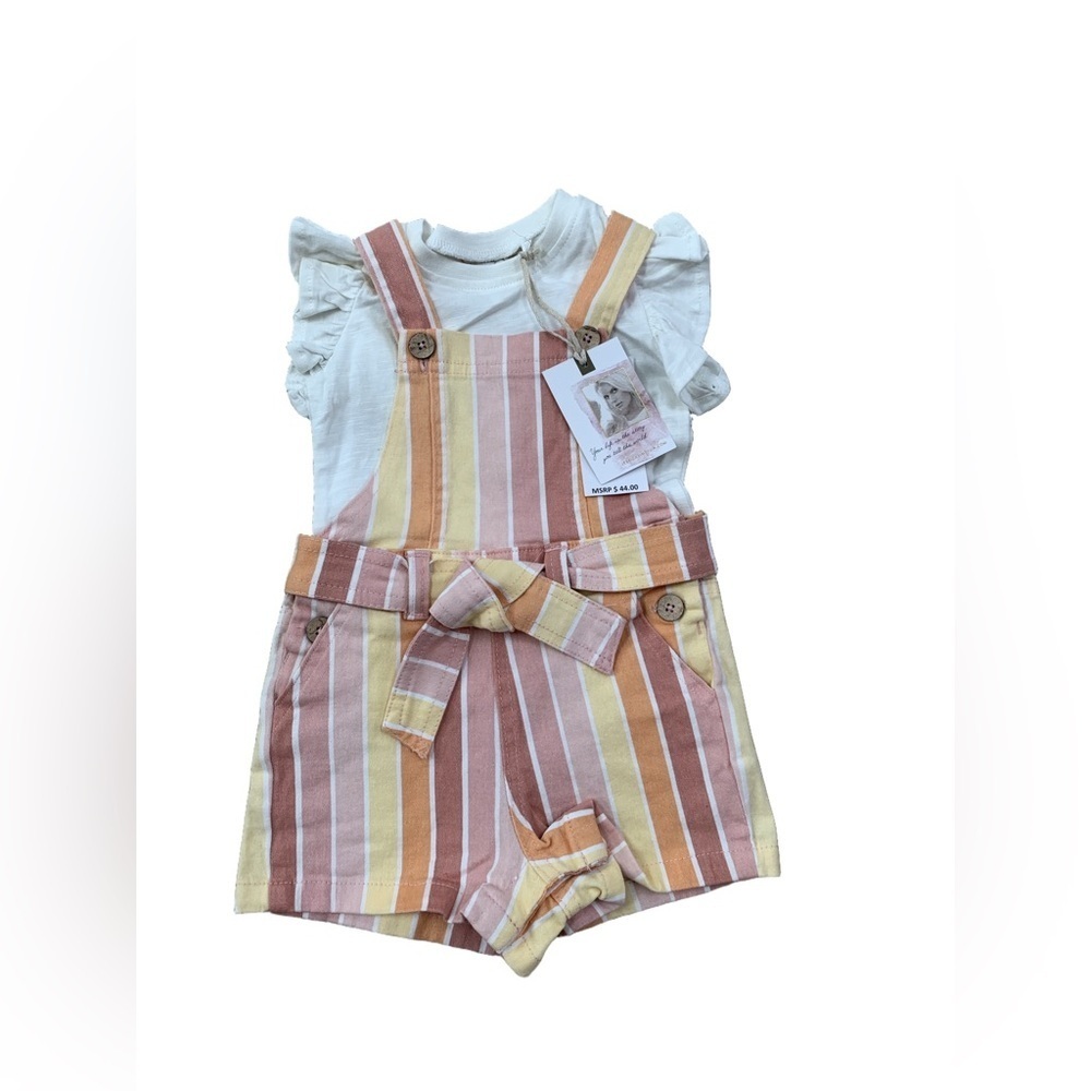 Jessica Simpson NWT Size 12 Months Striped Shortalls Romper and Tee Outfit